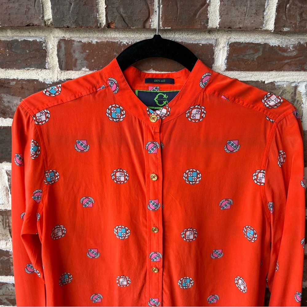C. Wonder 100% Silk Orange Red Crest Blouse Size Small - Picture 4 of 11